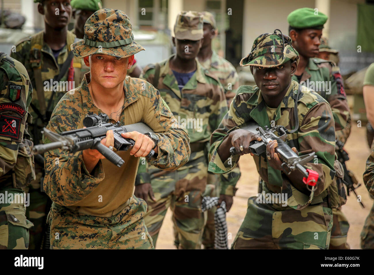 US Marines conduct Marine Corps Martial Arts training with Senegalese Companie de Fusilier Marine Commandos September 18, 2013 in Thies, Senegal. Stock Photo