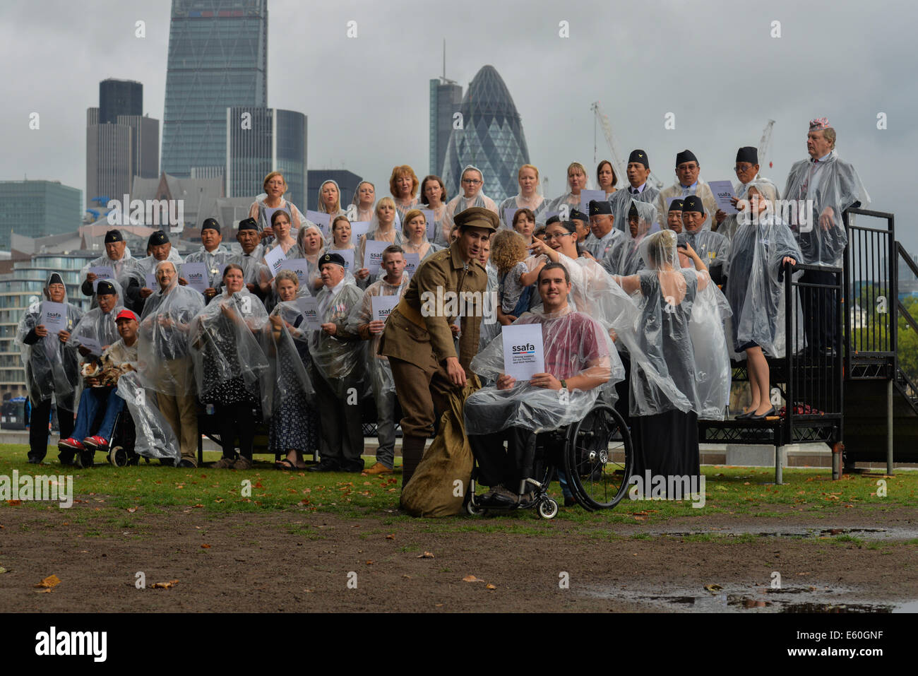 London, UK, 10th August, 2014.Blake - vocal group and Janjo Kerr ex factor join the singing at the 'Pack Up Their Troubles' launch for WW1 Centenary in London. Credit:  See Li/Alamy Live News Stock Photo
