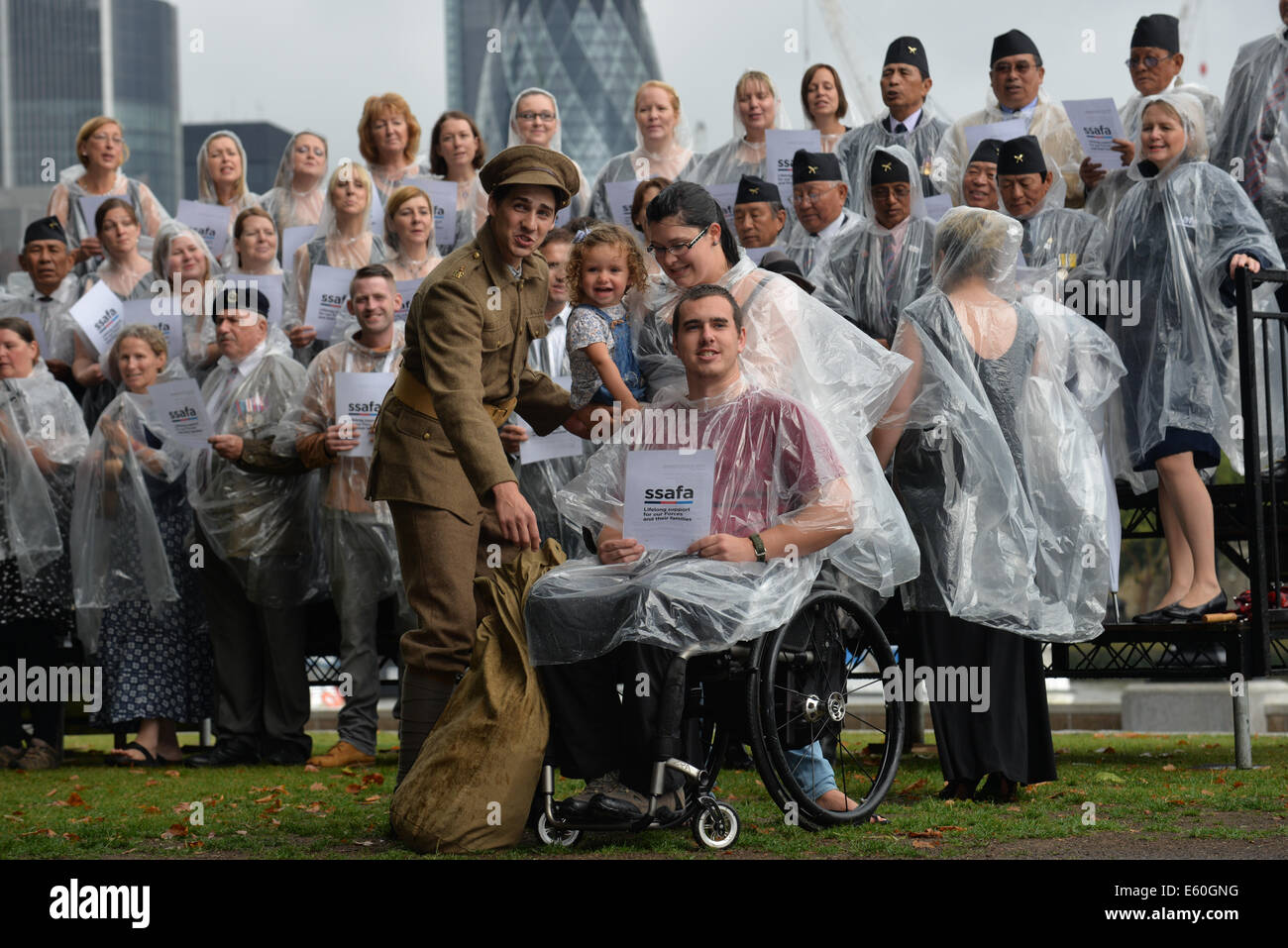 London, UK, 10th August, 2014. The UK 's oldest military charity SSAFA launch a new recording of the hit marching song ,(Military wifes and Blake) join to sing 'Pack Up Their Troubles' for WW1 Centenary relevant now as it was 100 years ago in London.. Credit:  See Li/Alamy Live News Stock Photo