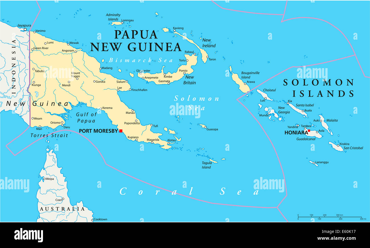 Papua New Guinea Political Map Stock Photo