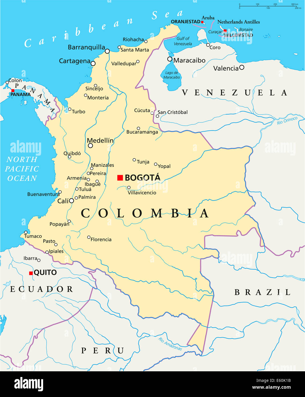 Colombia Political Map Stock Photo