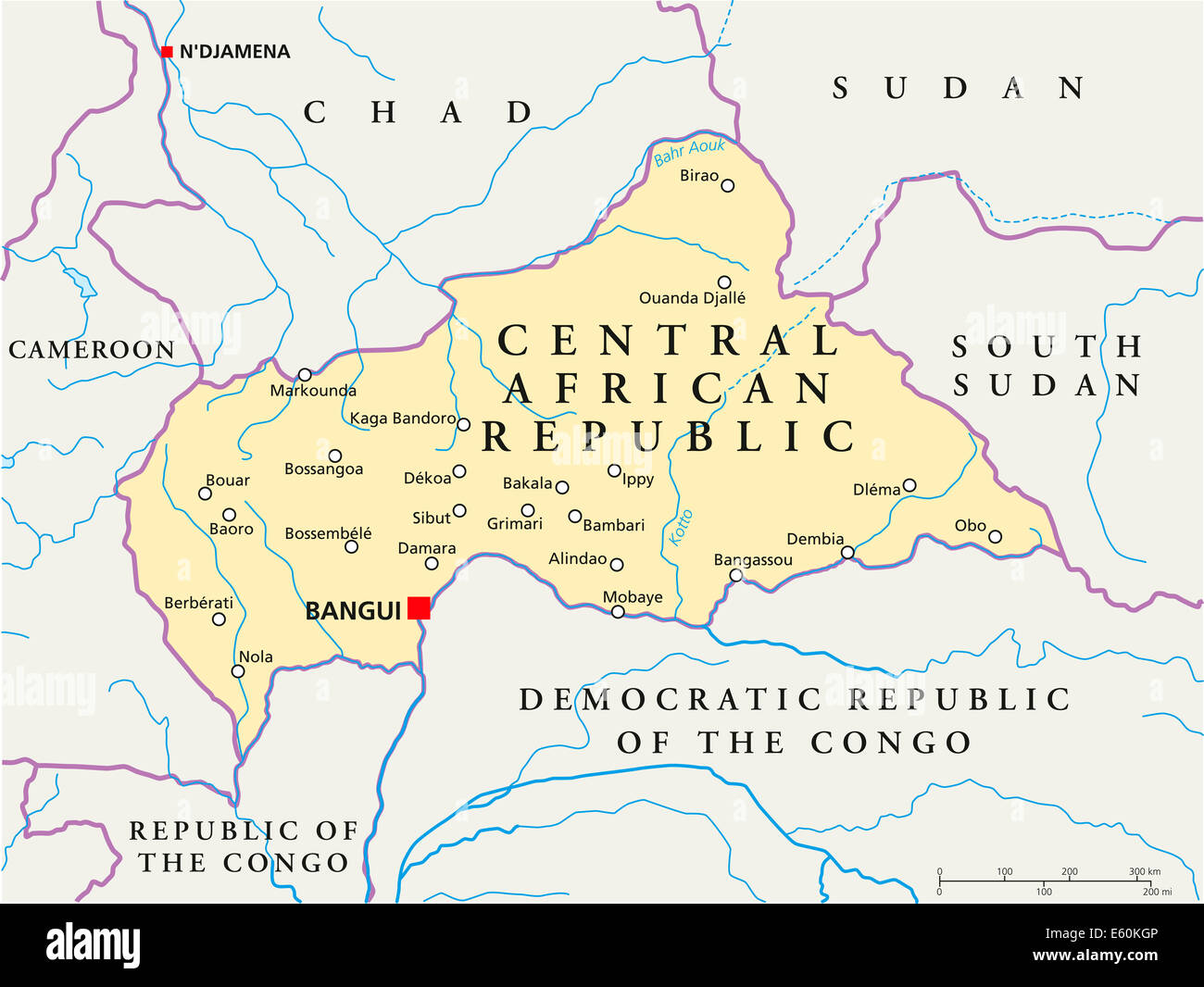 Central African Republic Political Map Stock Photo