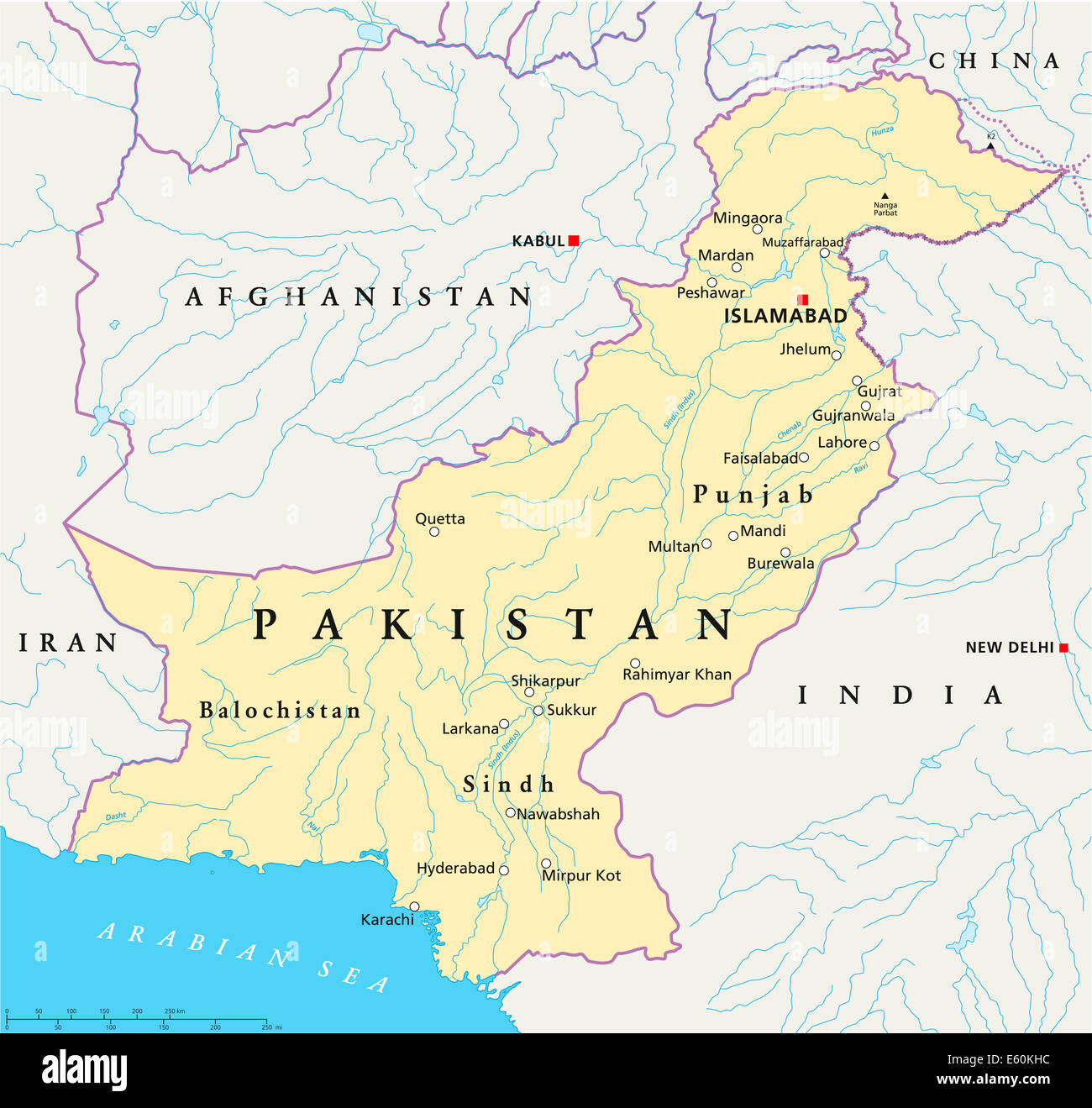 Pakistan Political Map Stock Photo