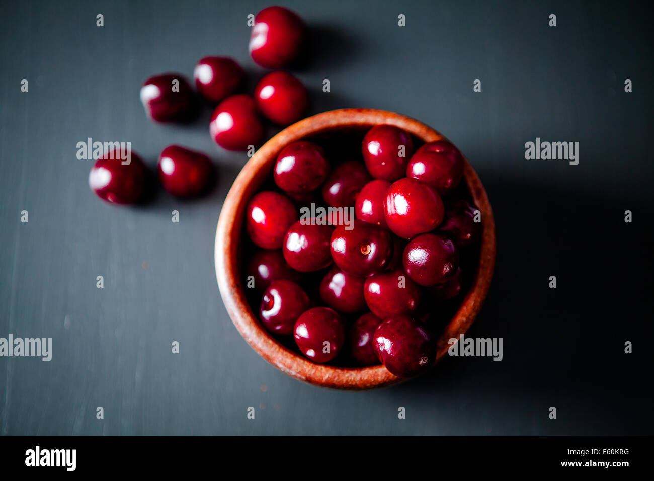 bowl of red cherries Stock Photo
