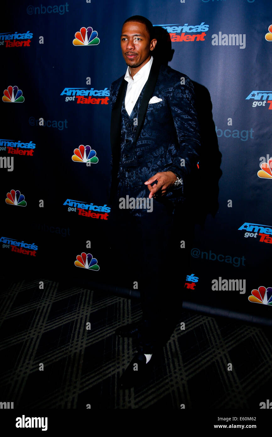 TV host Nick Cannon attends the post-show red carpet for NBC's 'America's Got Talent' Season 8 at Radio City Music Hall. Stock Photo