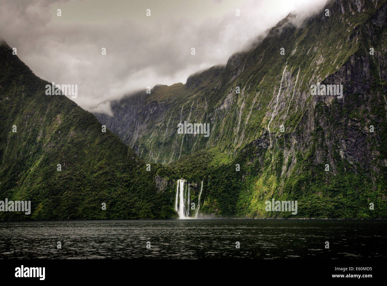 Stirling falls, Milford Sound, Fiordland National Park, South Island, New Zealand Stock Photo