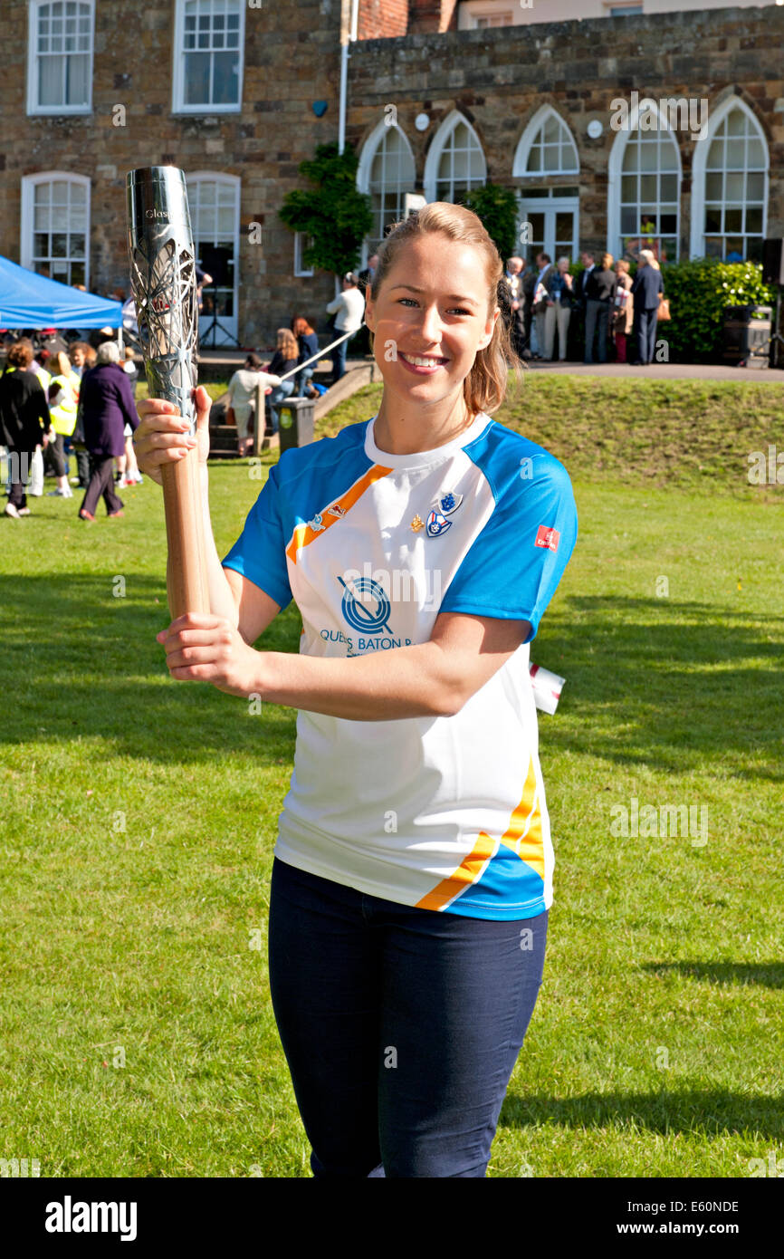 Winter Olympic Gold medal winner Lizzy Yarnold  holds the Commonwealth Games Queen's Baton at Tonbridge Castle, Kent, UK Stock Photo