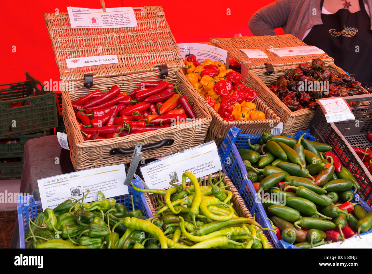 Chillies for sale at a stall at a chilli festival at west dean in west