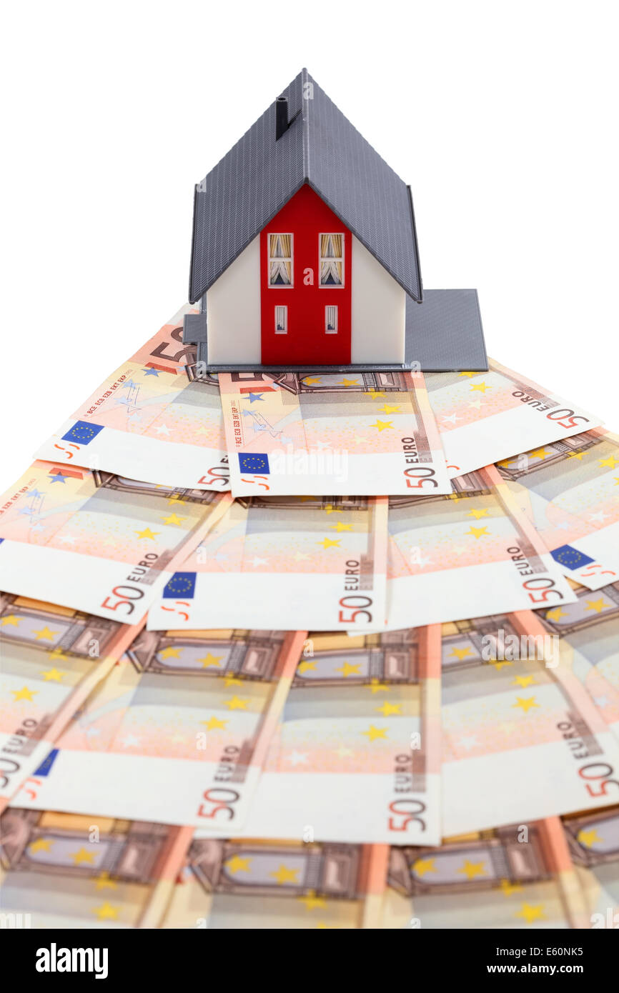 House and euro banknotes isoalted on white background Stock Photo