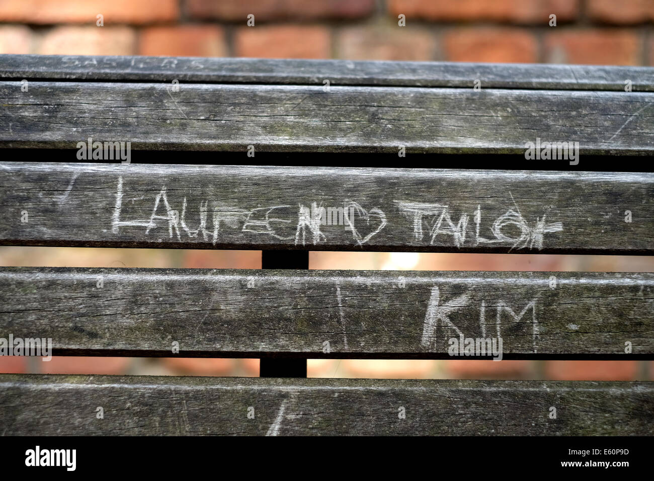 Park Bench ,Names In Love Stock Photo - Alamy