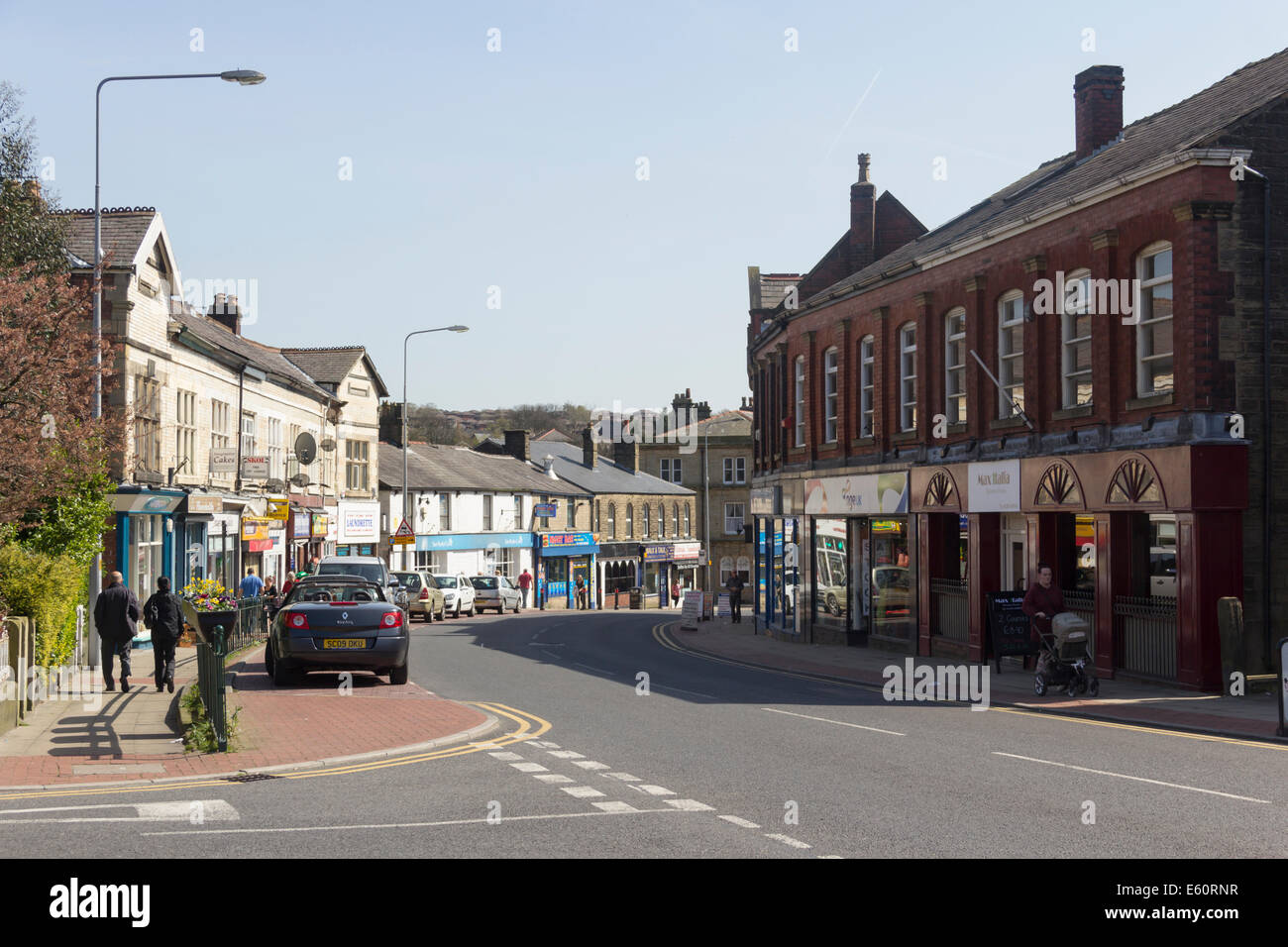 Lee Lane, forming part of the town centre of Horwich, Lancashire. The shopping street has a high proportion of small businesses. Stock Photo