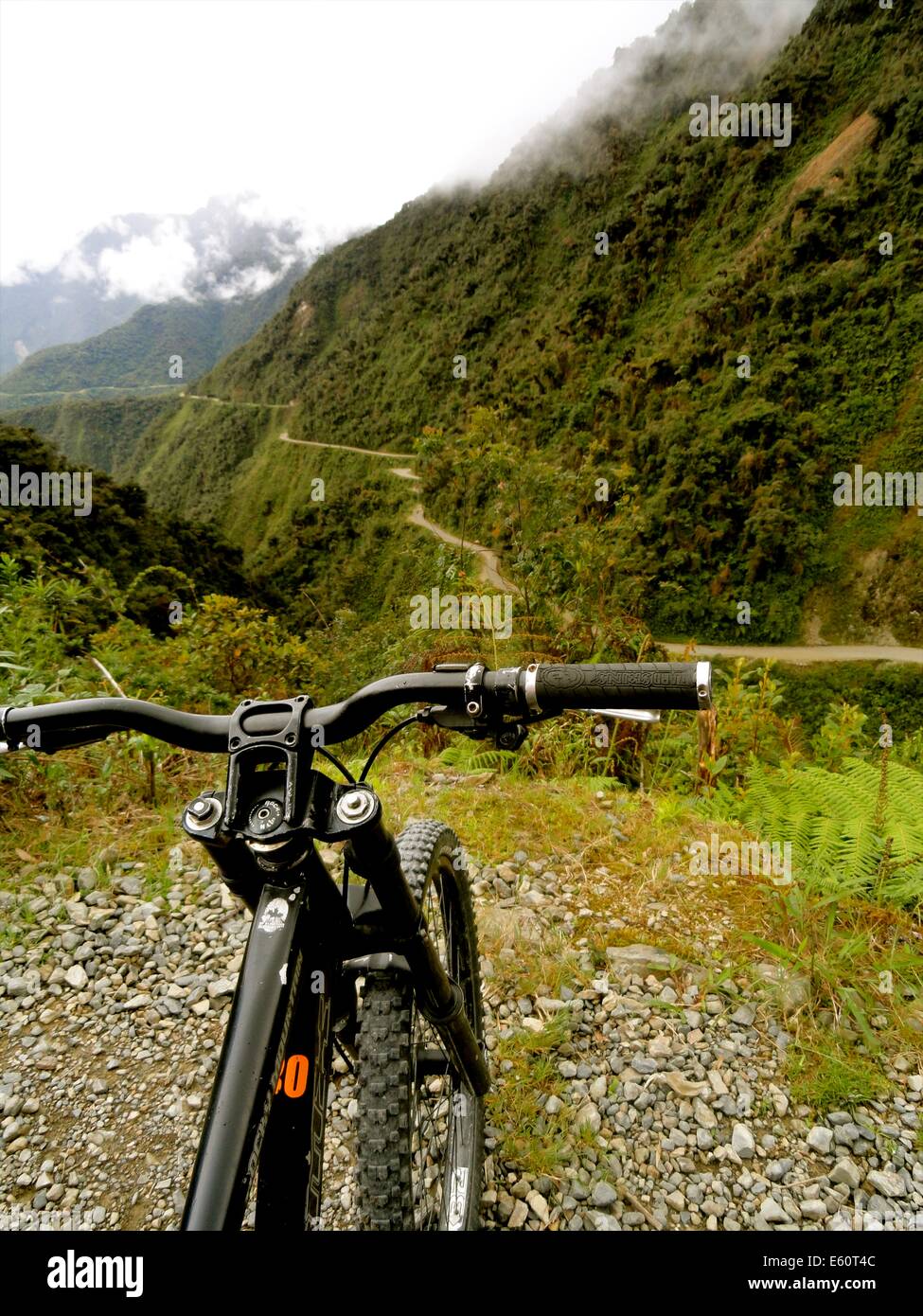 The Death Road, a popular path for mountain biking tourists between La Paz and Coroico, Bolivia Stock Photo