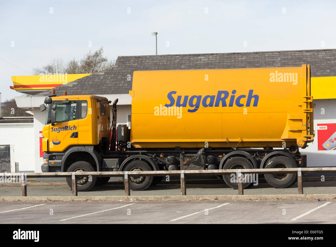 SugaRich waste food processing container lorry fitted with a Hiab Multilift XR26S hooklift. Stock Photo