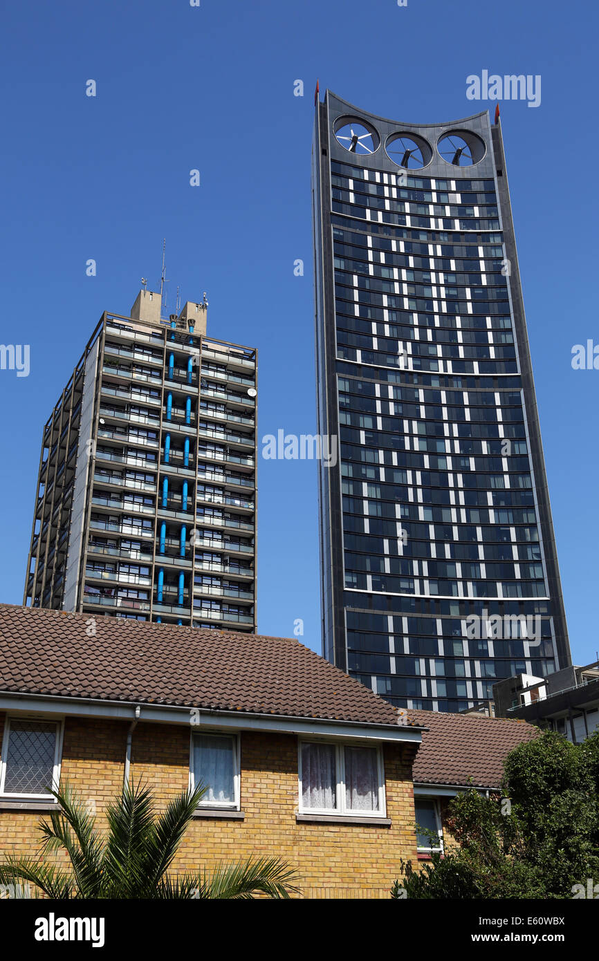 Strata SE1 building residential block of flats with wind turbines in Elephant and Castle, London, England Stock Photo