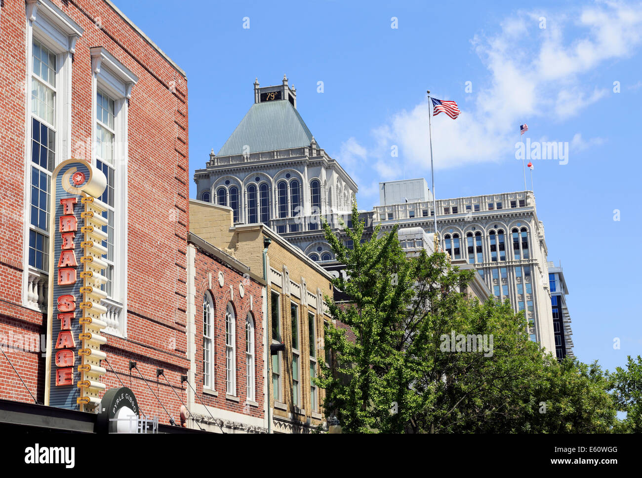 Greensboro, North Carolina. Buildings along Elm street in downtown