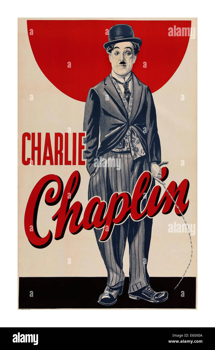 Vintage 1930's poster of Charlie Chaplin KBE 16 April 1889 – 25 December 1977 English actor comedian and silent filmmaker Stock Photo