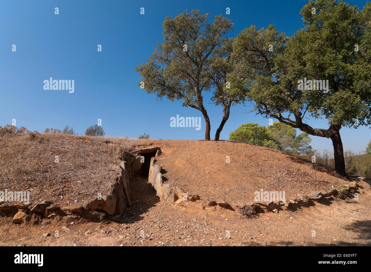 Dolmens of El Pozuelo - betwen 2500-2200 BC- covered, exterior view, Zalamea La Real. Huelva province, Andalusia, Spain, Europe Stock Photo