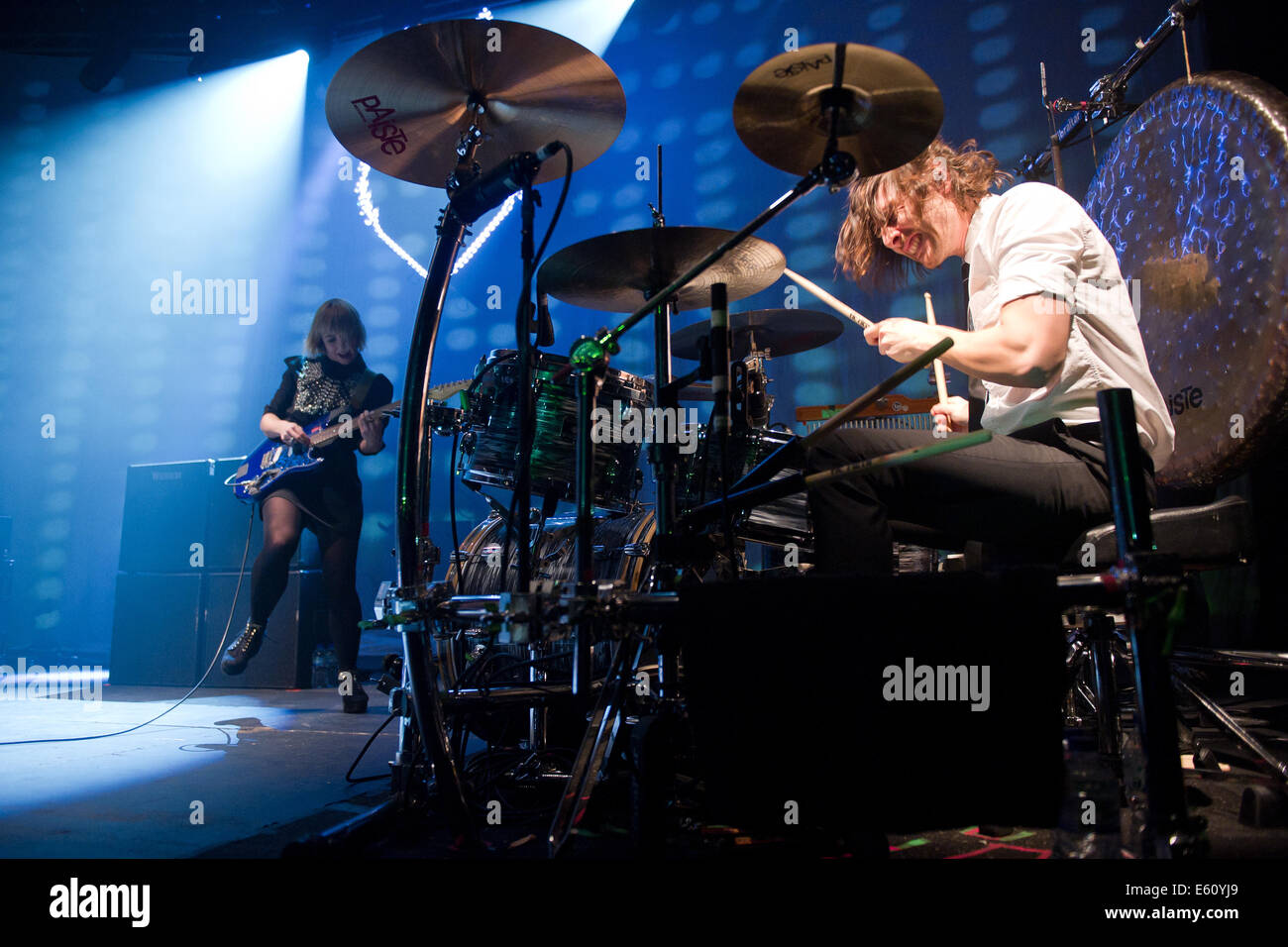 Ritzy Bryan (L) and Matt Thomas (R) of The Joy Formidable performing at The Roundhouse in London, UK Stock Photo
