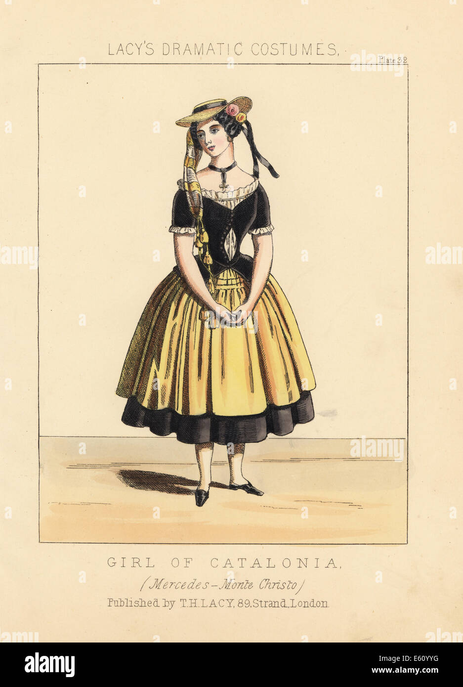 Catalonian girl costume, 1848. Stock Photo