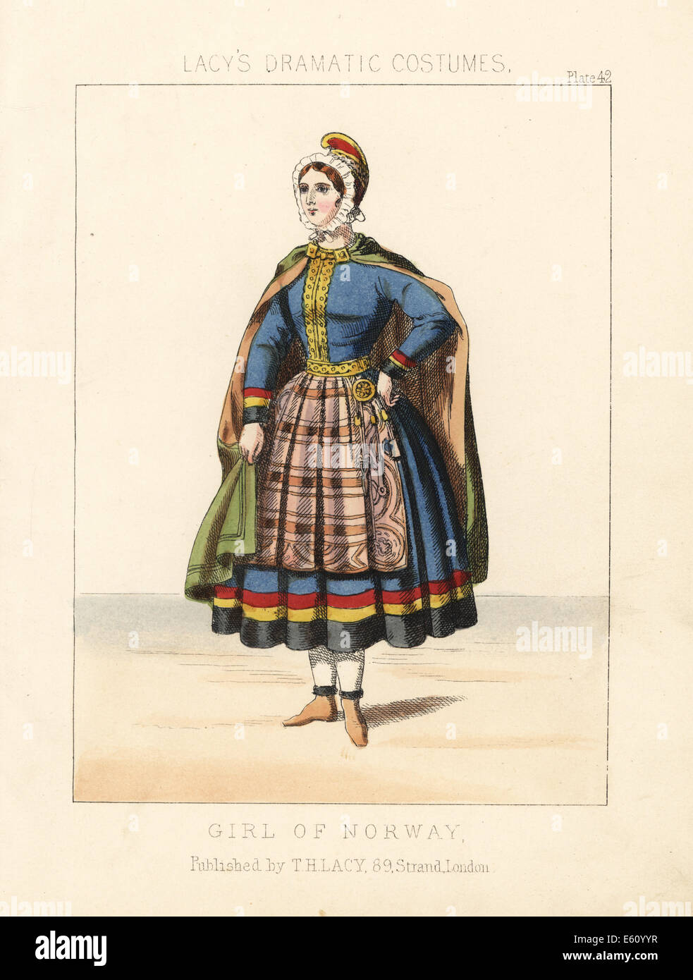 Costume of a girl of Norway, 19th century. Stock Photo