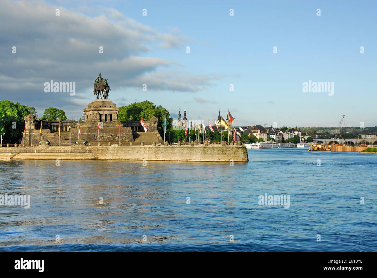 Statue of the German Emperor William I at the confluence of  the Rhine and Moselle rivers in Koblenz, Germany Stock Photo