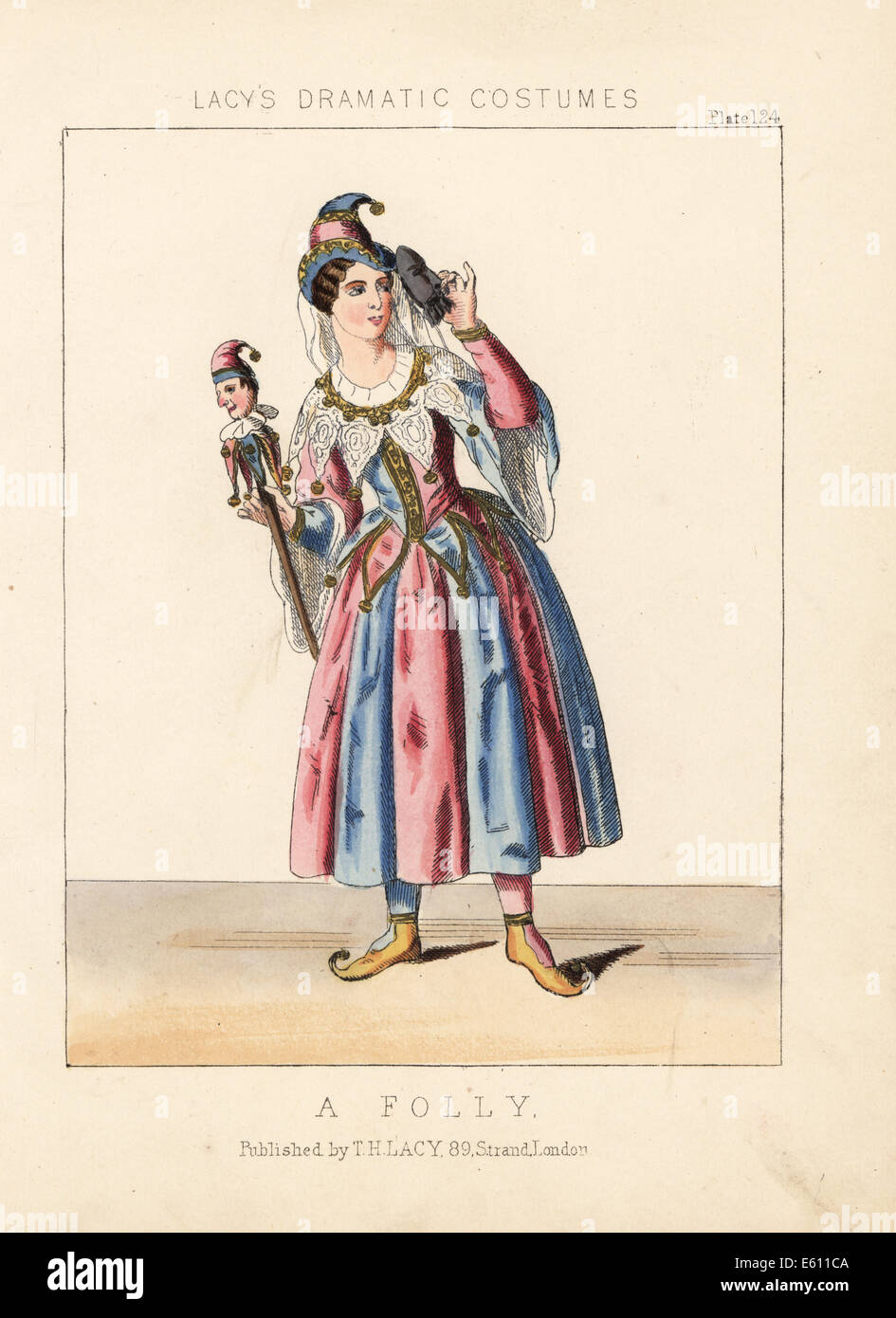 Woman in costume as a folly or fool, 19th century. Stock Photo