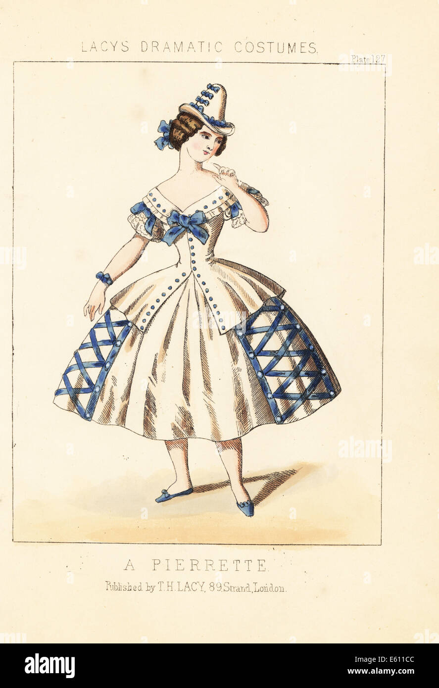 Costume of a Pierrette, female Pierrot, 19th century. Stock Photo