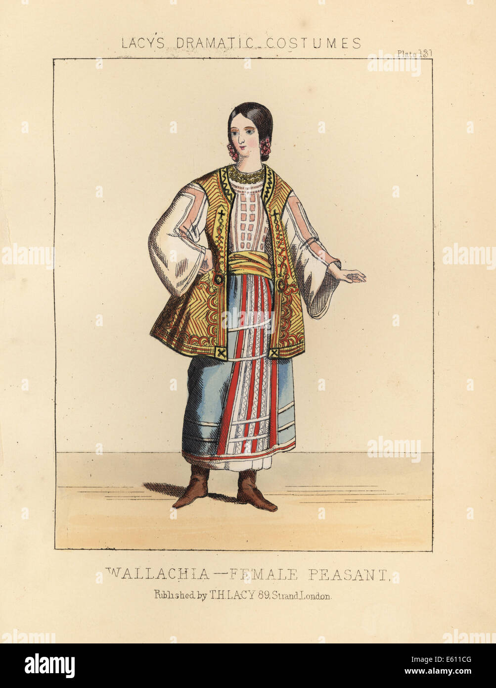 Costume of a female peasant of Wallachia, Romania, 19th century. Stock Photo