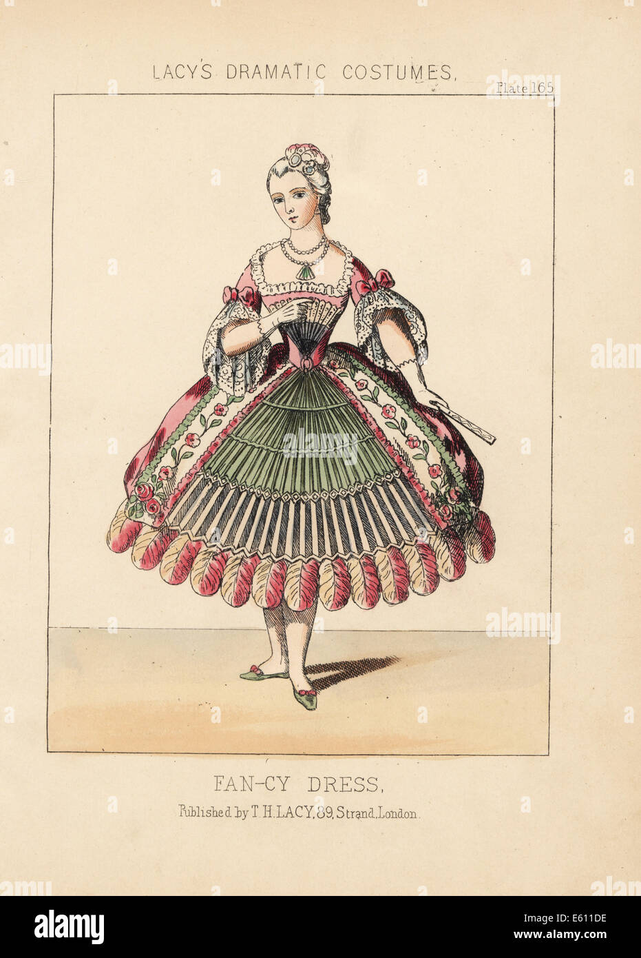 Woman in fancy dress costume based on a fan, 19th century. Stock Photo