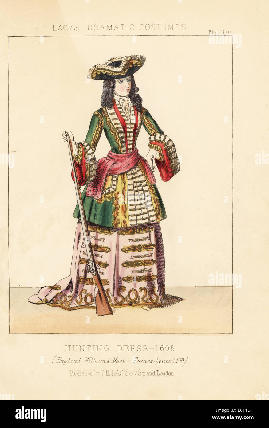 Hunting dress, reign of William and Mary, 1695. Stock Photo