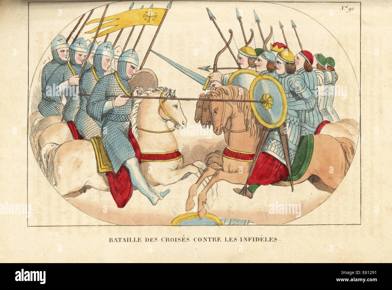Cavalry battle between crusaders and infidels, 12th century. Stock Photo