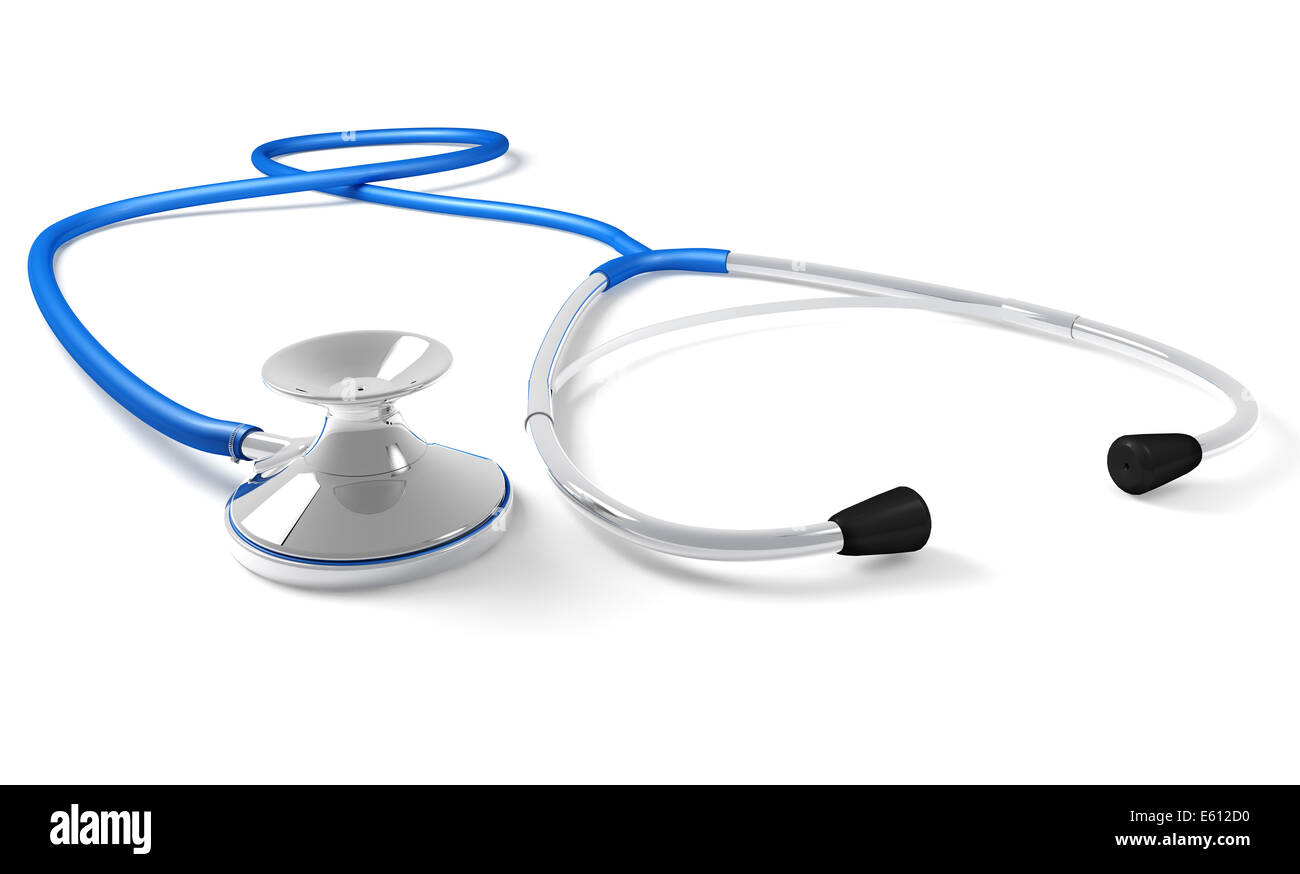 A blue isolated stethoscope rests on white background Stock Photo - Alamy