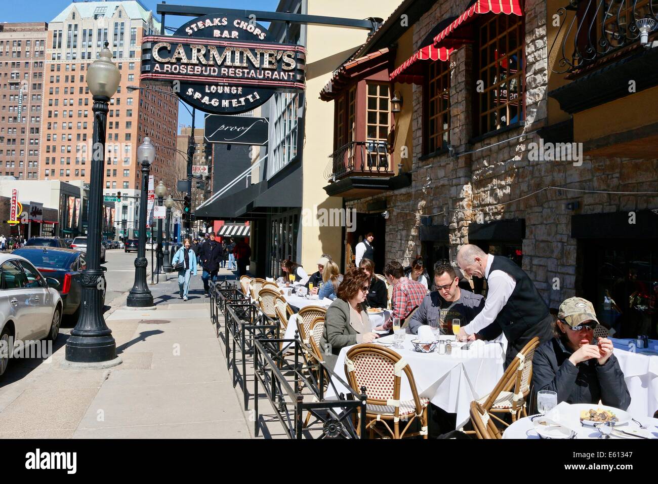 Carmine's Restaurant, sidewalk cafe. Rush Street, Chicago, Illinois