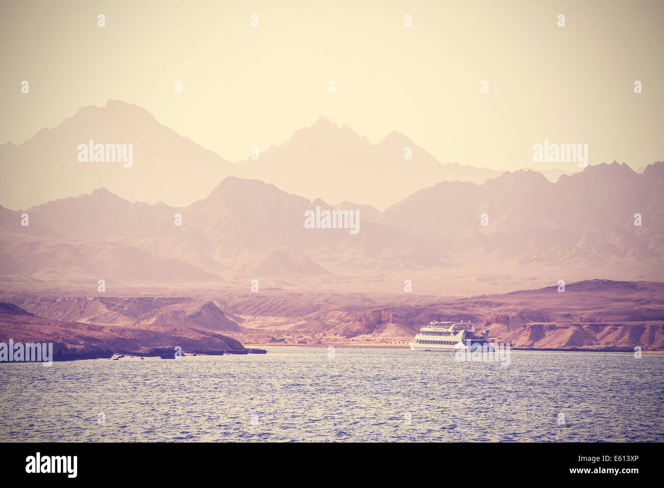 Vintage picture of a boat on the sea in Egypt. Stock Photo