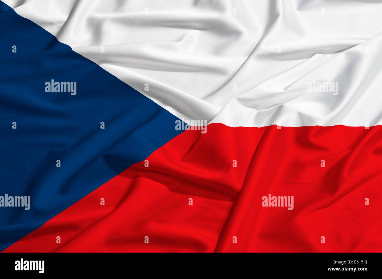 Czech Republic flag on a silk drape waving Stock Photo