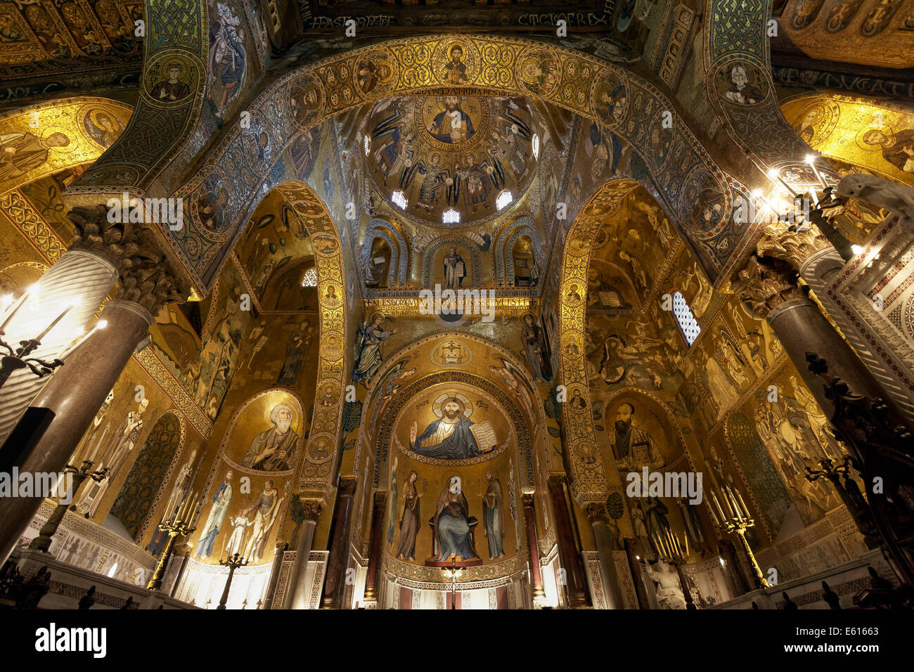 Magnificent Byzantine mosaics, Cappella Palatina, Palatine Chapel, Palazzo dei Norman or Norman Palace, Palermo, Sicily, Italy Stock Photo