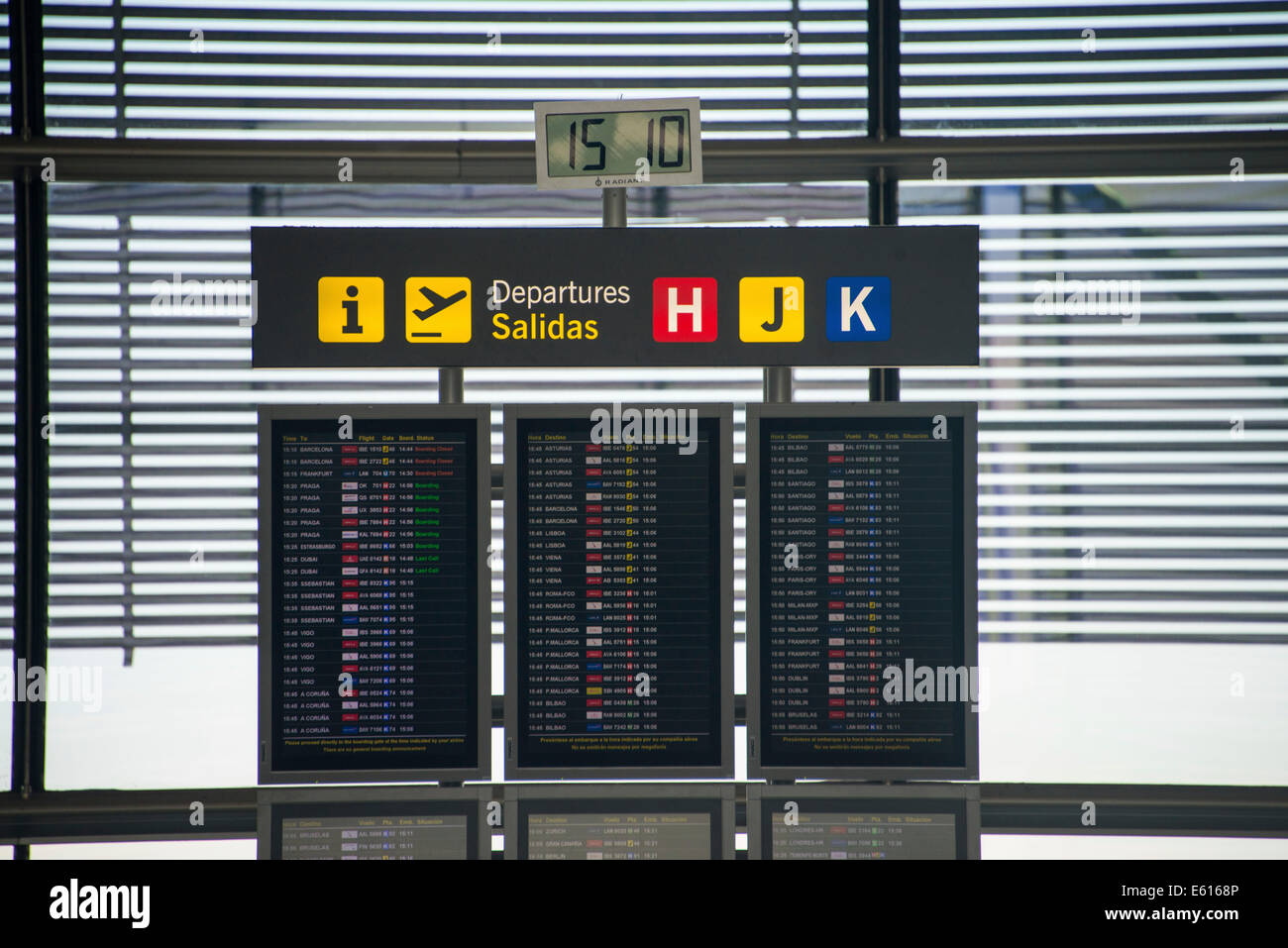 Departures board at the airport, Madrid, Spain Stock Photo