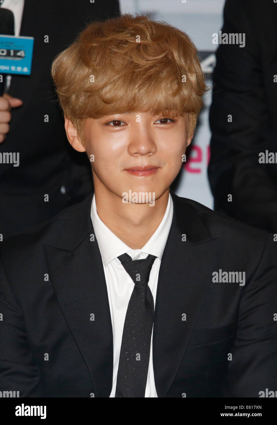 Lu-Han(EXO), Aug 11, 2014 : LuHan of South Korean-Chinese K-Pop idol boy  band EXO, attends a presentation for their new show on Mnet, 'EXO 90:2014',  at CJ E&M Center in Seoul, South