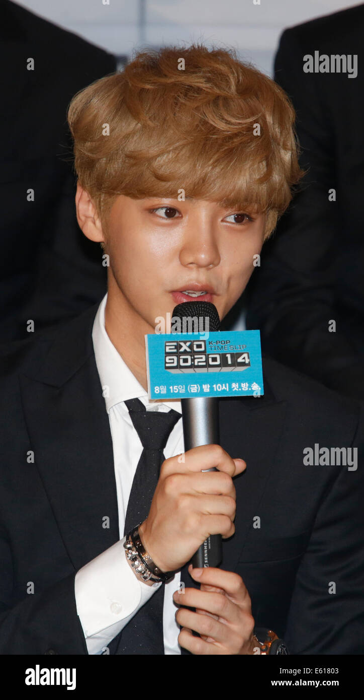 Lu-Han(EXO), Aug 11, 2014 : LuHan of South Korean-Chinese K-Pop idol boy  band EXO, attends a presentation for their new show on Mnet, 'EXO 90:2014',  at CJ E&M Center in Seoul, South