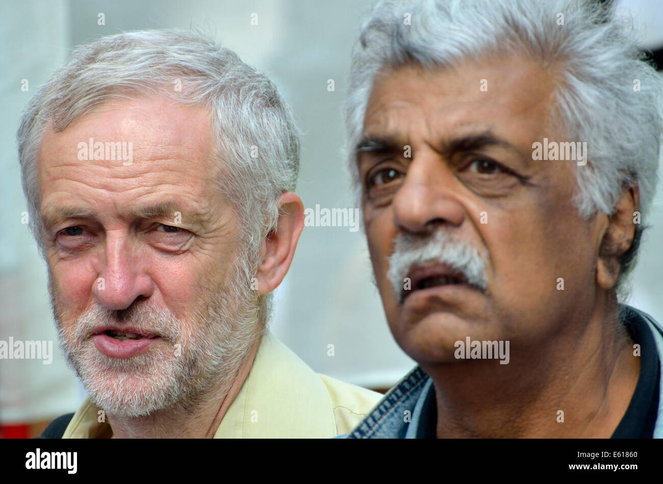 Jeremy Corbyn MP and Tariq Ali (writer and broadcaster) on the National Demonstration for Gaza, London, August 9th 2014 Stock Photo