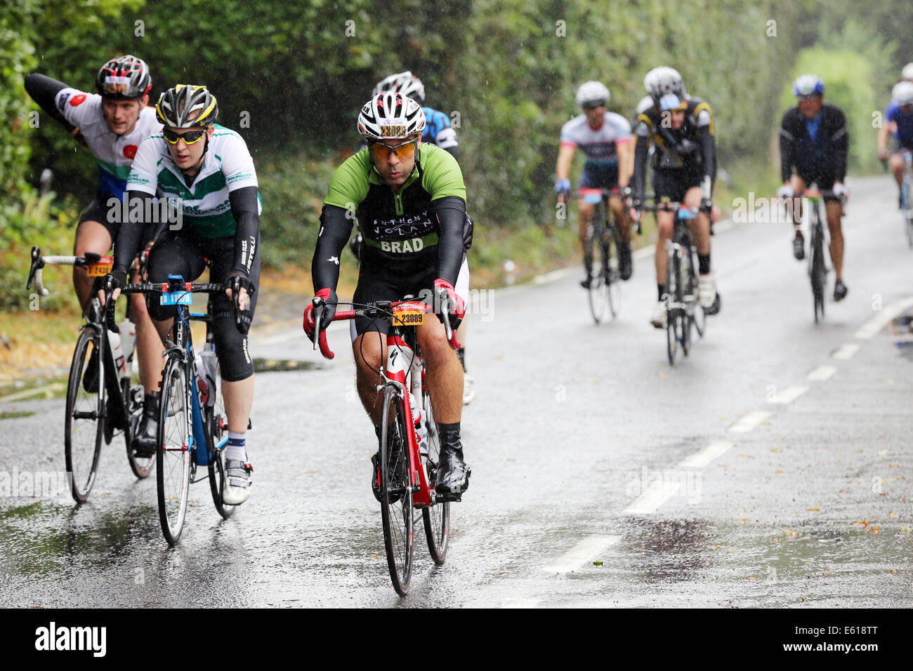 West Horsley, UK. 10th Aug, 2014. Riders in the Prudential RideLondon