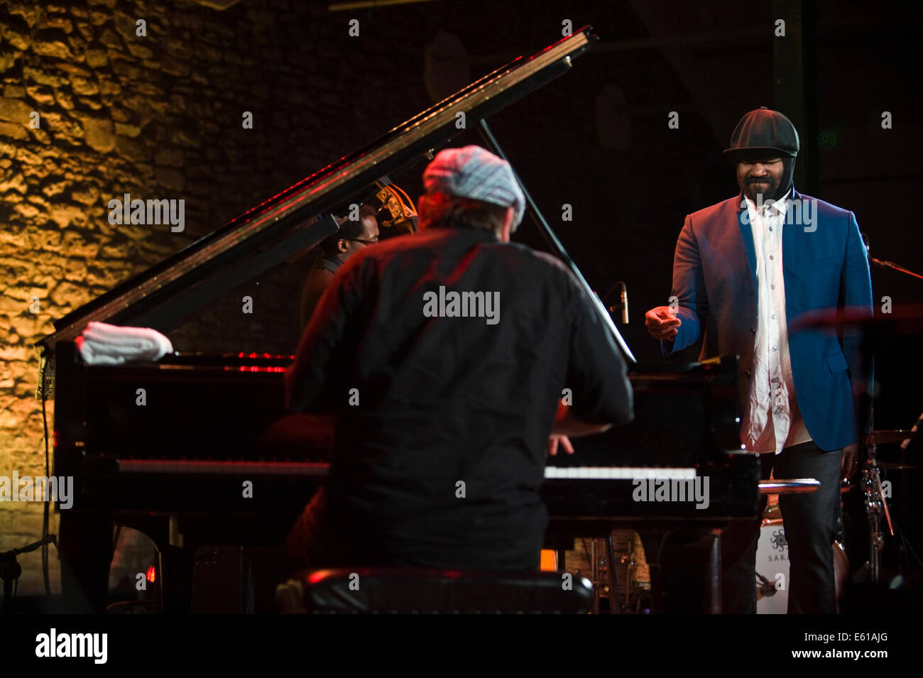 Gregory Porter American jazz singer songwriter performing on stage at Brecon Jazz Festival 2014 Stock Photo