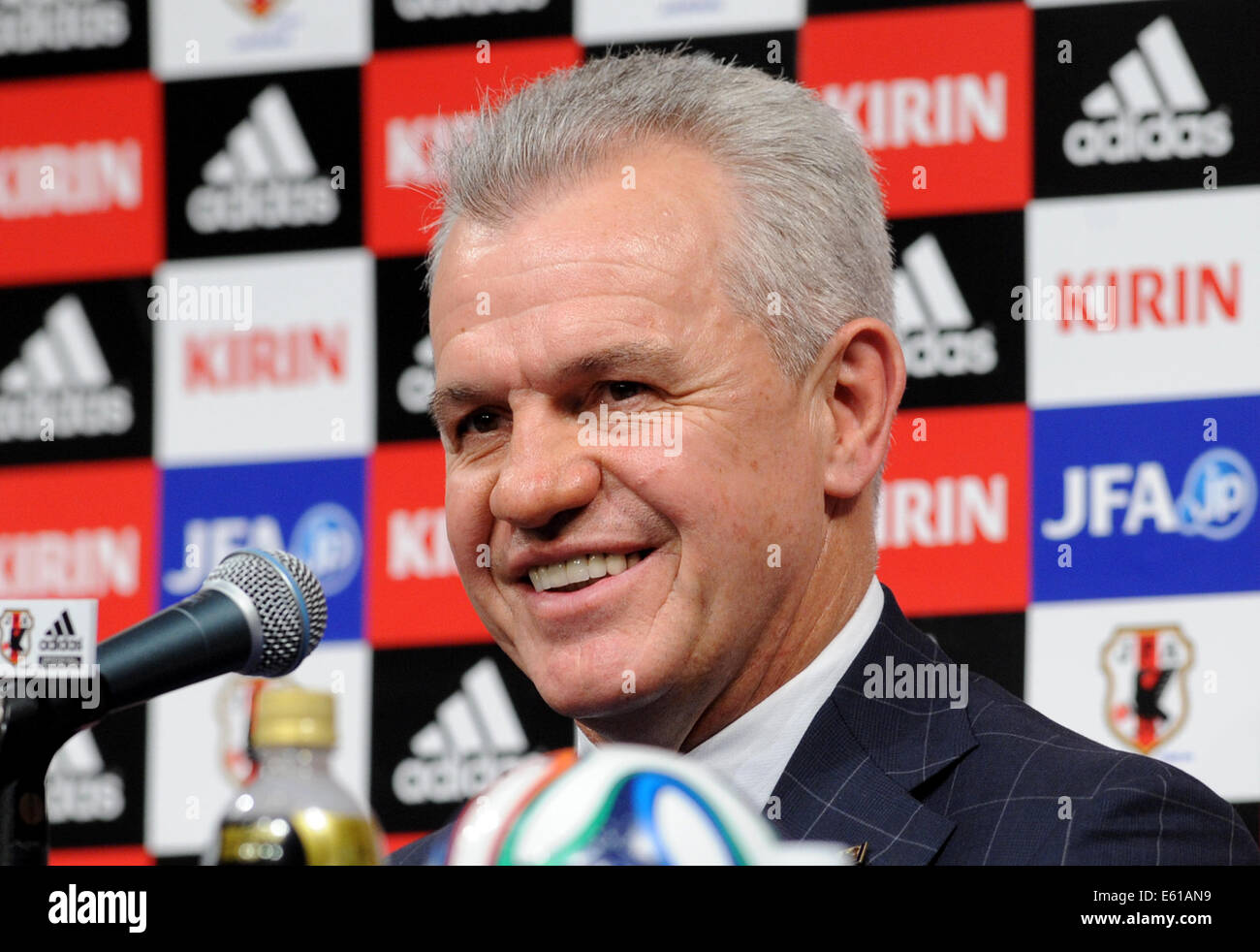 Tokyo, Japan. 11th Aug, 2014. Japan's new national football team head coach Javier Aguirre of Mexico attends a press conference in Tokyo, Japan, Aug. 11, 2014. Credit:  Stringer/Xinhua/Alamy Live News Stock Photo