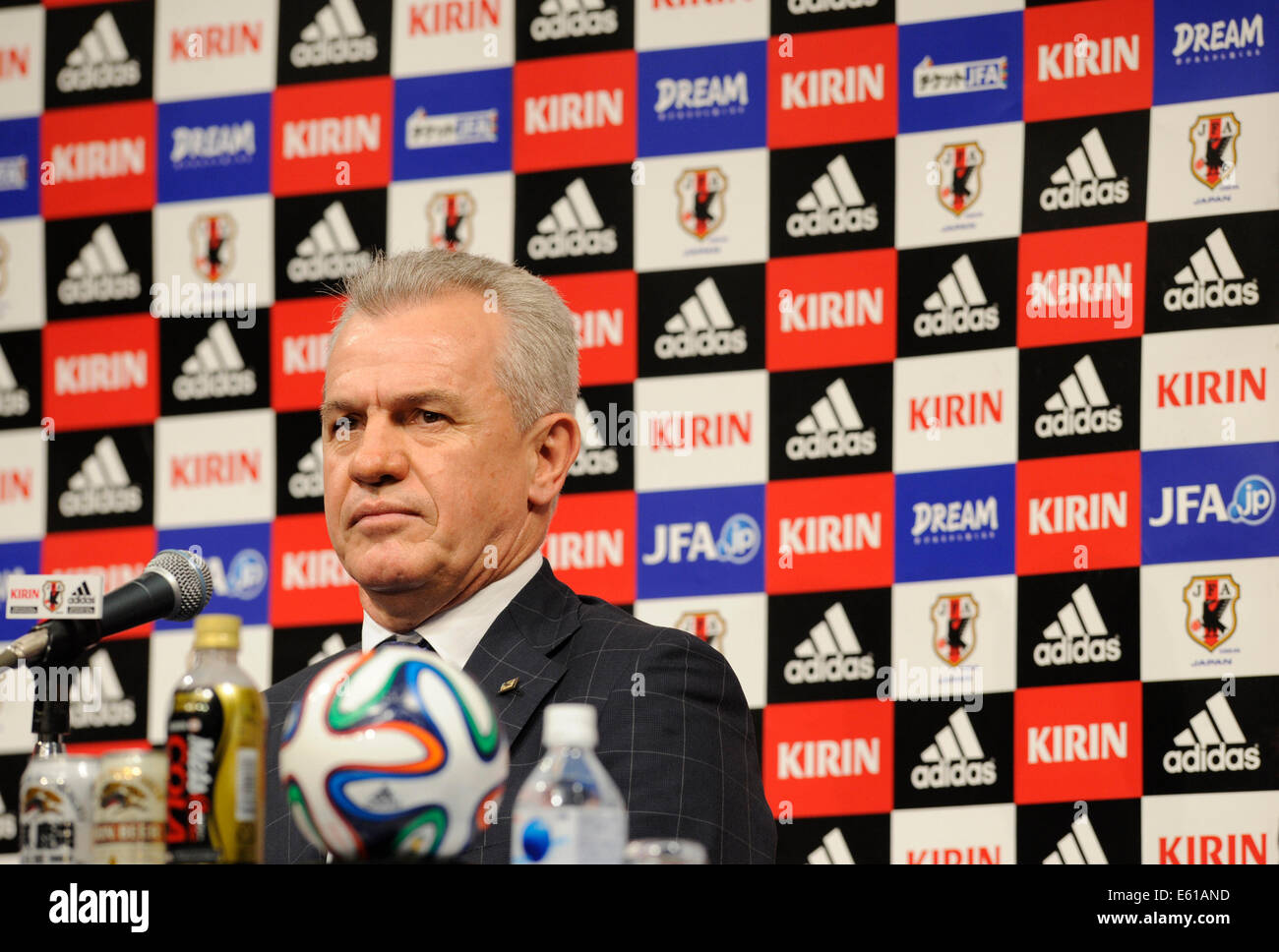 Tokyo, Japan. 11th Aug, 2014. Japan's new national football team head coach Javier Aguirre of Mexico attends a press conference in Tokyo, Japan, Aug. 11, 2014. Credit:  Stringer/Xinhua/Alamy Live News Stock Photo
