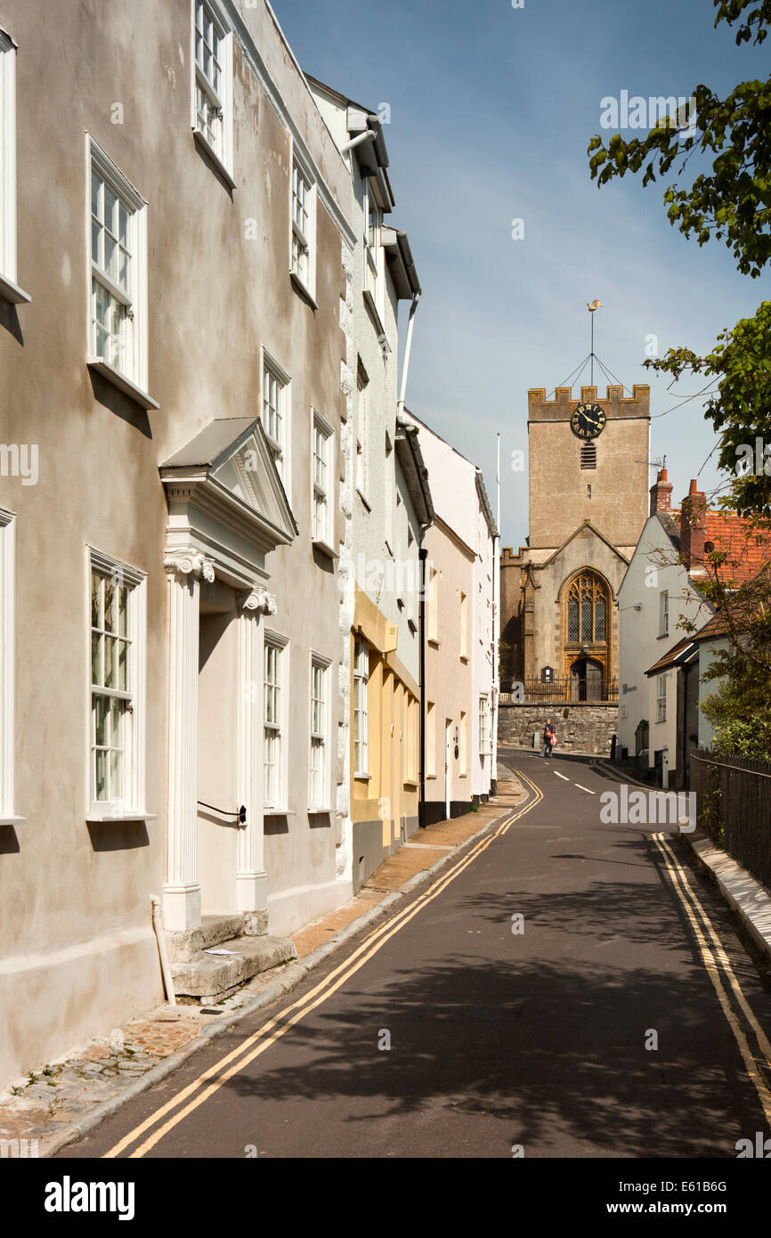 UK England, Dorset, Lyme Regis, Monmouth Street leading to St Michael’s Parish Church Stock Photo