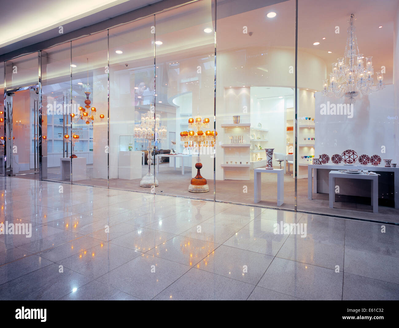 Glass Storefront in The Dubai Mall, United Arab Emirates Stock Photo