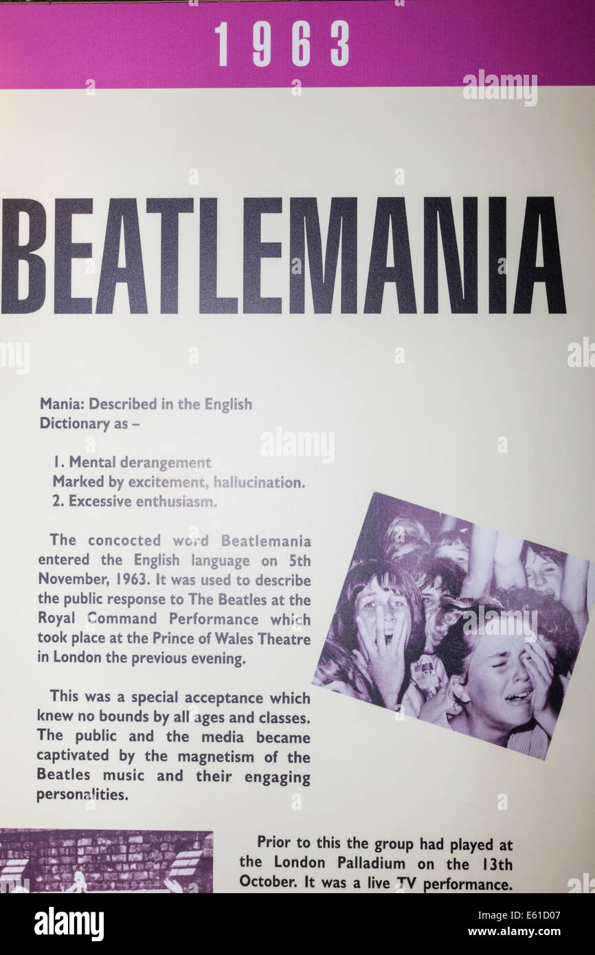 England, Merseyside, Liverpool, Albert Dock, The Beatles Story, 1963 Description of Beatlemania Stock Photo