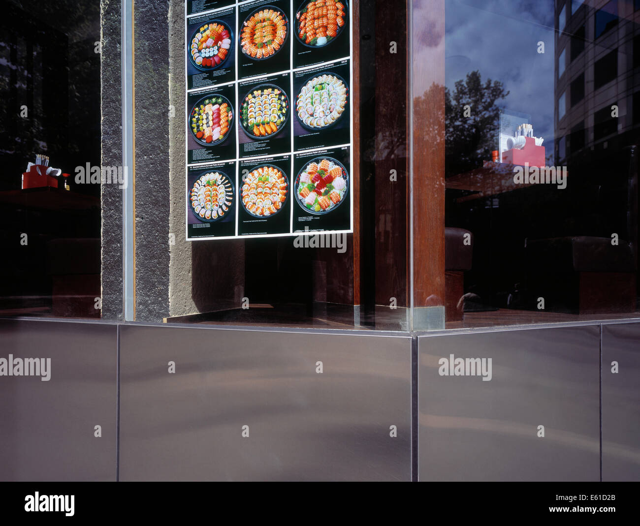 Large menu display in window of Japanese restaurant, Melbourne