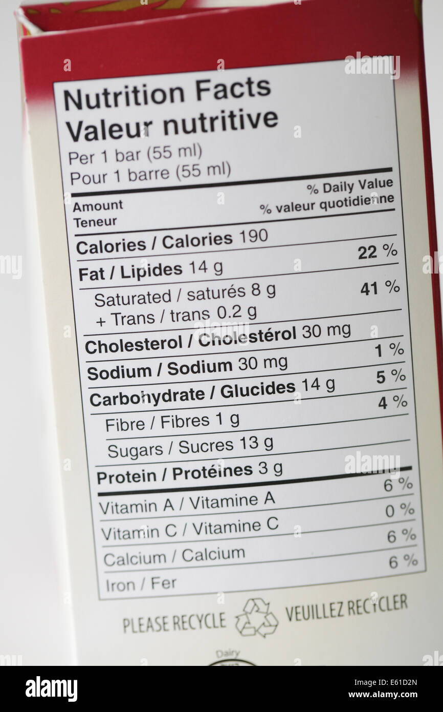 food label nutrition facts content Stock Photo