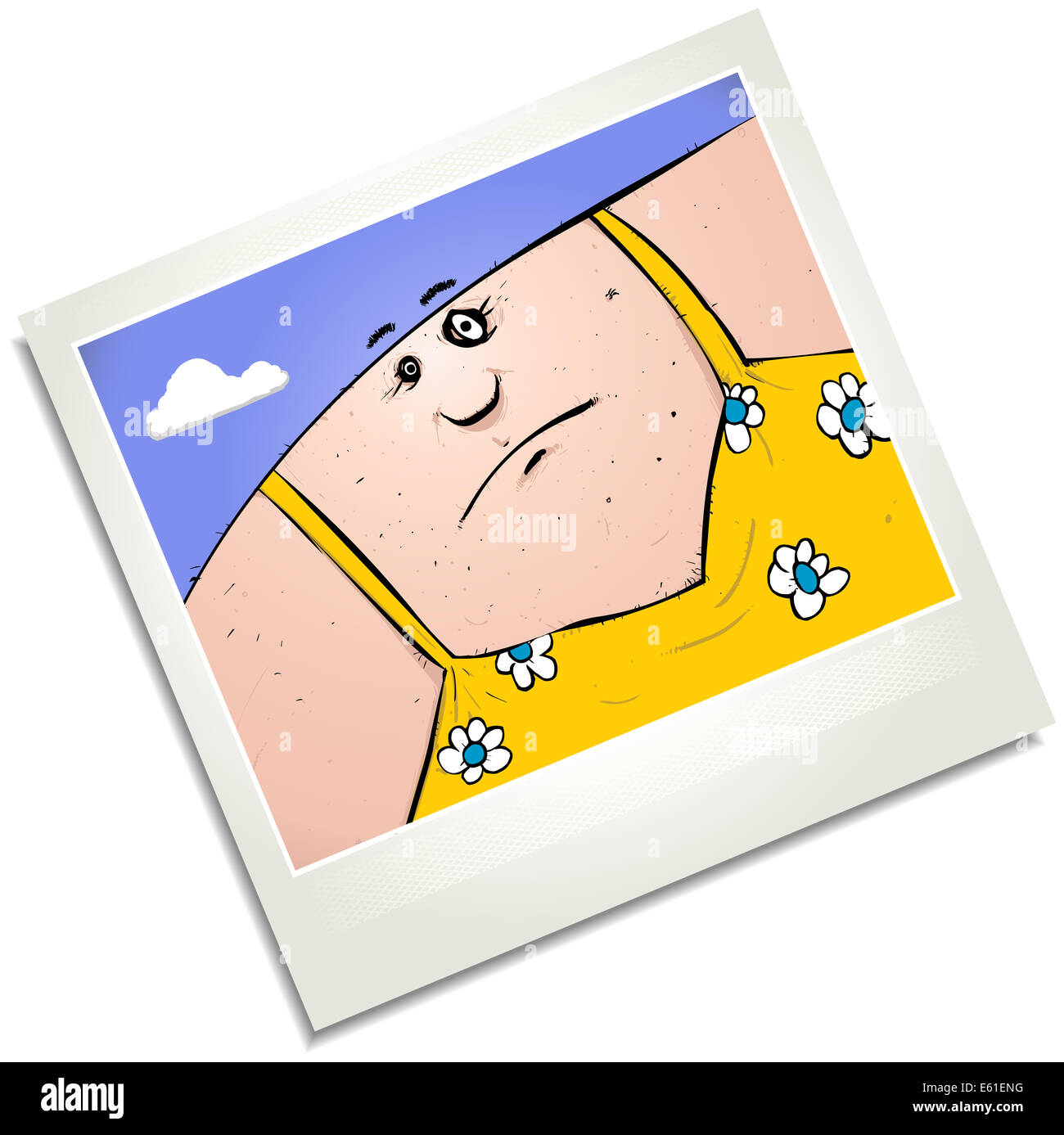 Illustration of a polaroid of a man in a dress. Stock Photo